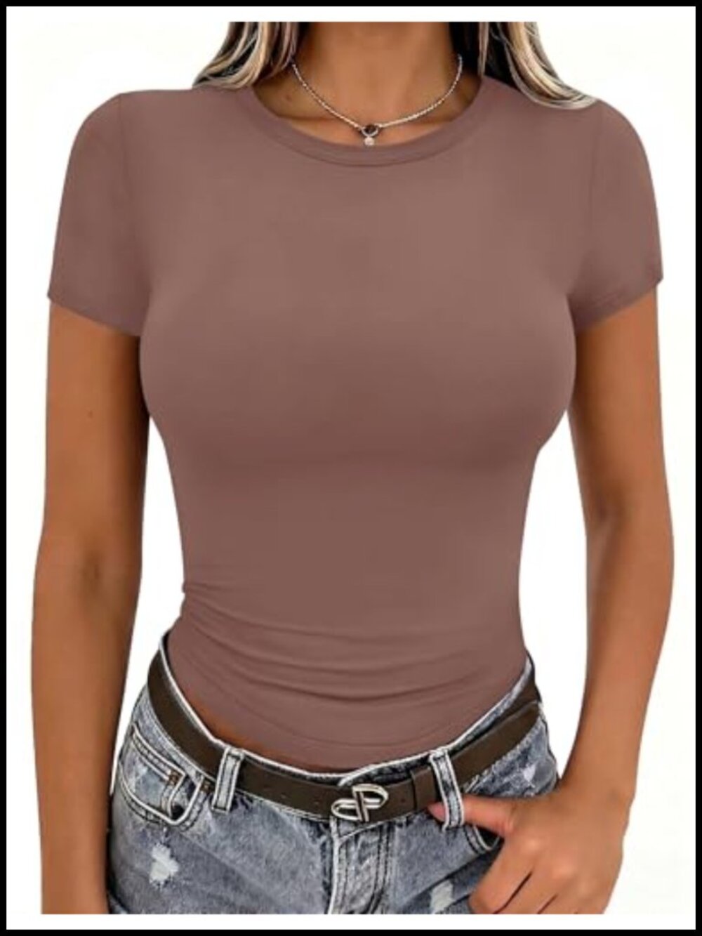 Fitted Short Sleeve T-Shirt Stretchy Basic Tee Slim Summer Top